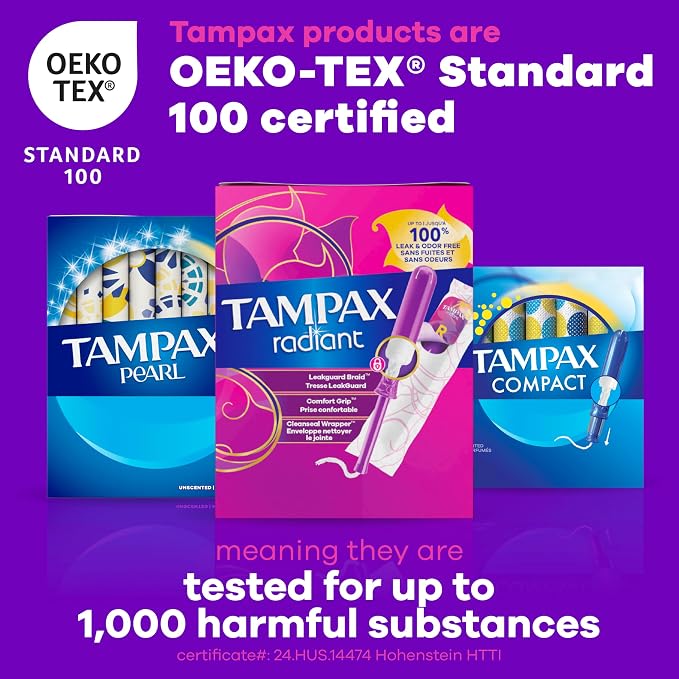 Tampax Radiant Tampons Light Absorbency with BPA-Free Plastic Applicator and LeakGuard Braid, Unscented, 28 Count, Packaging May Vary