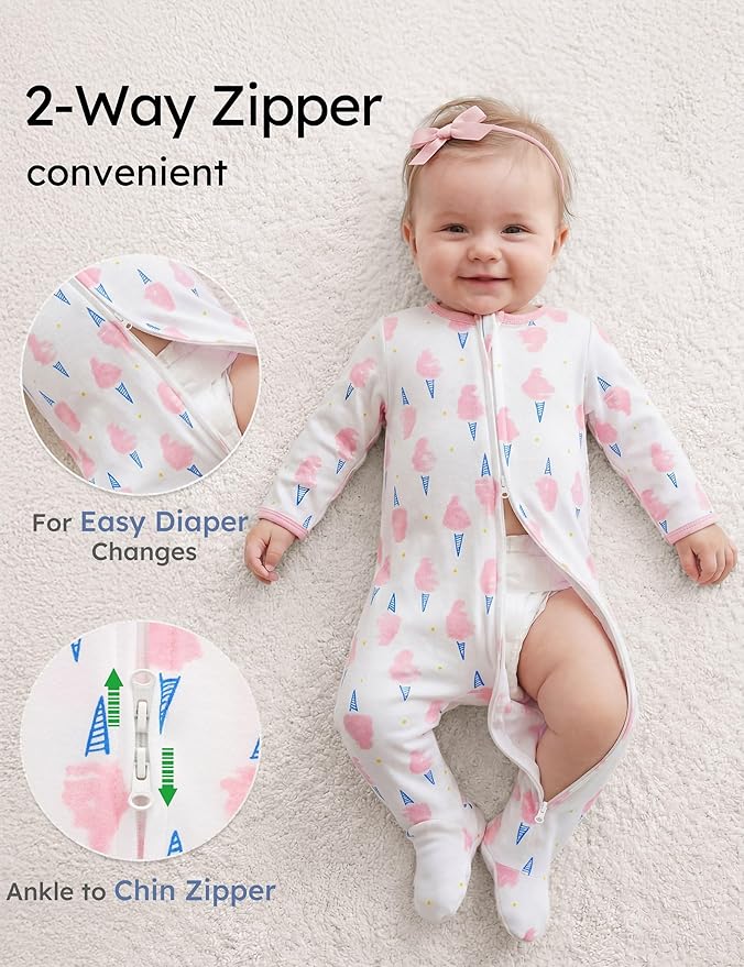 Yoofoss Baby Pajamas 100% Organic Cotton Baby Sleepers for Newborn 0-3 3-6 6-9 Months Boys Girl Clothes 3pcs Footed PJs
