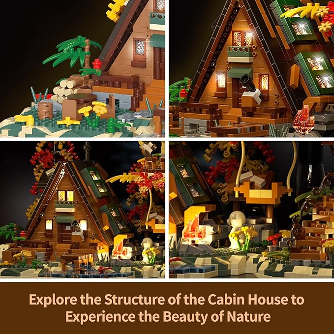 Wood Cabin Building Blocks Set with LED Lights-2151PCS Micro Bricks,Forest Wood House Building Toy Kit,Miniature House Model Decorations, Funny Birthday, for Age8+ Kids Adults