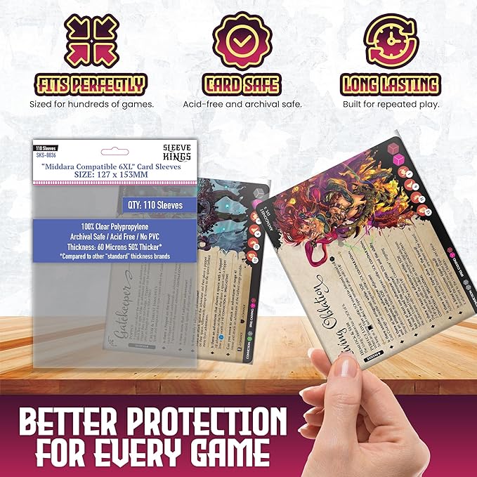 Sleeve Kings Standard Card Sleeves – 110 Count, Clear 60 Micron Thickness, XXL Size (127 x 153 mm), Compatible with Middara & More – SKU: SKS-8836
