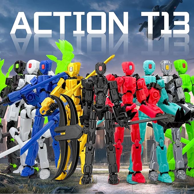 8Inch T13 Action Figure Assembly Completed,3D Printed Multi-Jointed Movable Toy Nova 13 Action Figures Desktop Decorations for Game Lovers Toy (Black)