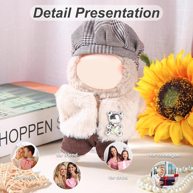 17cm Doll Clothes Set (No Doll) – Outfit with Hat & Overalls, Handmade Accessories for Mini Dolls, OB11-Compatible Dress-Up Gift (Hunter)