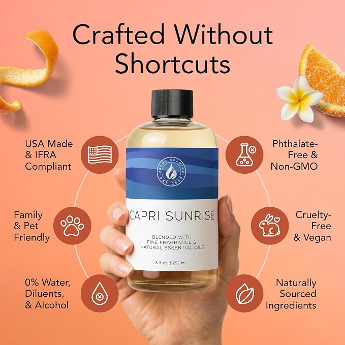 Aroma Country Capri Sunrise Diffuser Oil - Volcano Inspired- Luxury Essential Oils for Diffuser Refill & Air Freshener Room Spray, Long-Lasting, Natural Home Fragrance for Scent Machines (24 Fl oz)