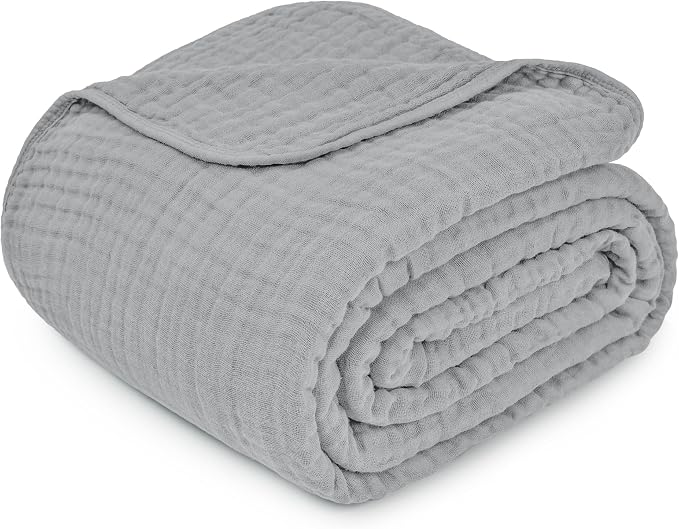 Comfy Cubs Adult Muslin Blanket 90x66” Twin Swaddle Blankets, Heather Blue | 6 Layer Soft, Breathable & Lightweight Muslin Adult Blanket - Machine Washable & Designed in the US Bedding for All Seasons