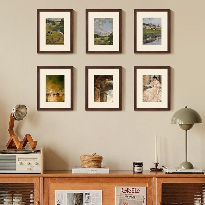 upsimples 8x10 Picture Frame Set of 5, Display Pictures 5x7 with Mat or 8 x 10 Without, Wall Gallery Photo Frames, Brown