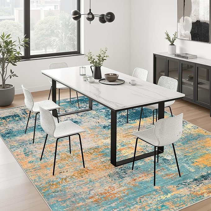 5x7 Area Rug Living Room Rug: Washable Modern Abstract Soft Thin Rug Indoor Floor No Slip Carpet for Bedroom Dining Room Farmhouse Nursery Home Office - Rosy Haze
