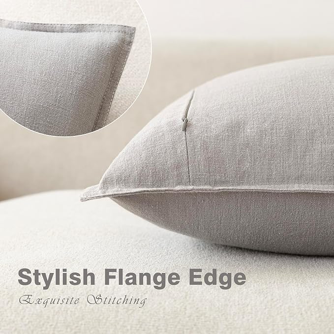 Foindtower Pack of 2, Decorative Linen Solid Throw Pillow Covers Soft Accent Cushion Case Boho Farmhouse Pillowcase for Chair Couch Sofa Bedroom Living Room Home Decor 20 x 20 Inch Light Rustic Gray