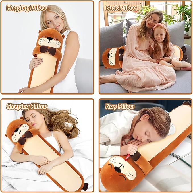 Large Otter Stuffed Animal,33.5” Long Otter Plush,Kawaii Plush Toys,Cute Plushies Animal Gifts,Animals Body Pillow Sleeping Hugging Pillow Cushion Doll for Kids Adults Birthday
