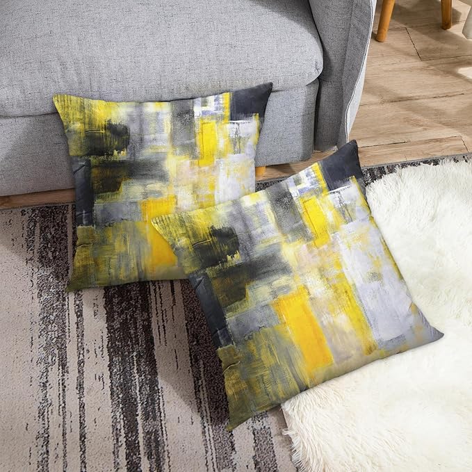 Emvency Throw Pillow Covers Set of 2, 18 x 18 Inch, Yellow Black | Abstract Modern Painting Outdoor Decorative Square Pillow Cases Couch Cushion Case for Couch Bed Sofa Living Room Home Decor
