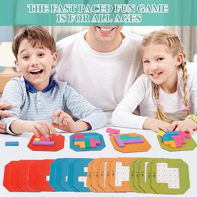 128Pcs Block Puzzle,Colorful Block Jigsaw Puzzle Game,3D Russian Bloc-k Tangram Puzzle,Brain Teaser Toys