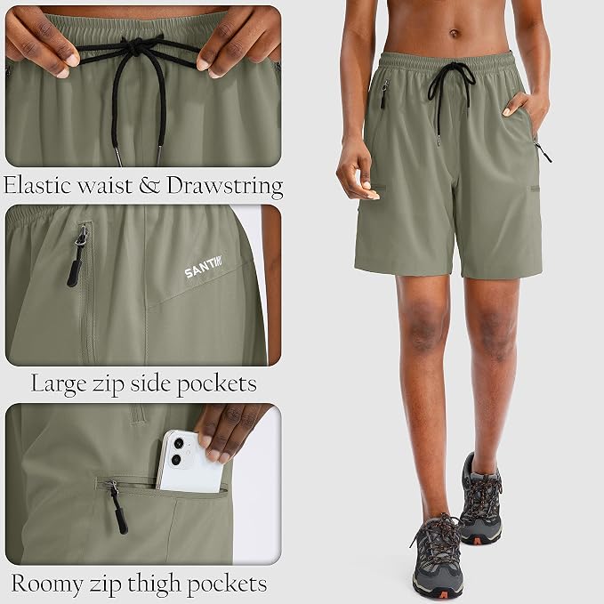 SANTINY Women's 5''/ 7''/9'' Hiking Cargo Shorts Quick Dry Lightweight Summer Shorts for Women Athletic Golf Zipper Pockets