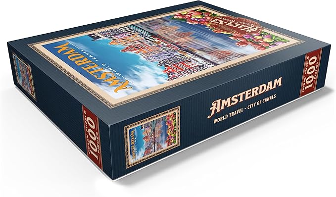MyPuzzle Amsterdam, Netherlands - City of Canals, Vintage Travel Poster - Premium 1000 Piece Jigsaw Puzzle for Adults