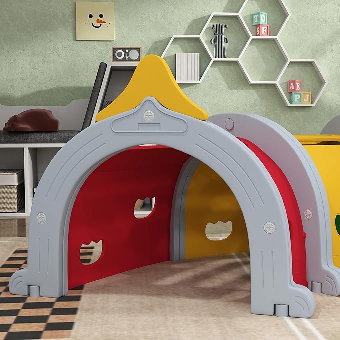 Qaba Lion Tunnel, Toddler Tunnel for Kids Crawl and Climb Through, Kids' Play Structure Indoor Outdoor, 4 Sections, Multicolored