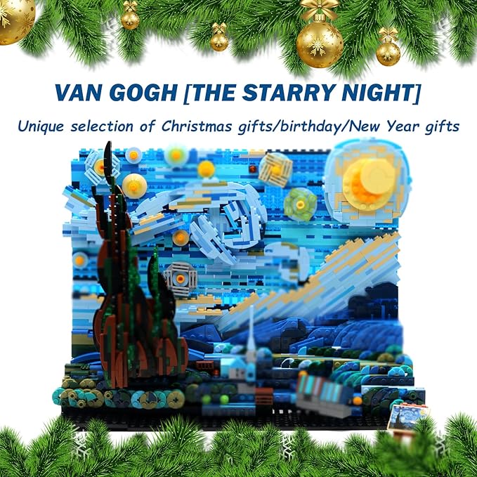 The Starry Night Toy Building Sets,DIY Building Blocks Van Gogh Starry Sky World Painting,Small Particles Children's Educational Assemble 3D Model,Stacking Blocks for Children and Adults