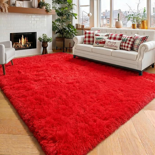 Amdrebio Red Fluffy Fuzzy Rug 5x8 for Boys Bedroom Living Room Classroom | Furry Soft Plush Shaggy Floor Carpet, Nursery Dorm Playroom Office Christmas Decor, Baby Toddler Kids Corner, Pop Aesthetic