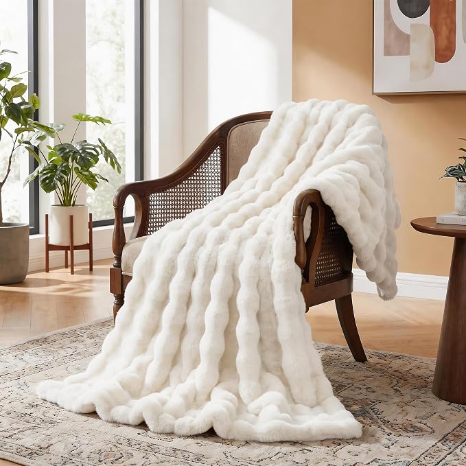 ORINOVA Light Beige Twin Fuzzy Faux Fur Throw Blanket for Couch Bedroom Living Room Furry Soft Fluffy Bed 60x80 Thick Warm Blanket for Winter Home Gifts 860 GSM