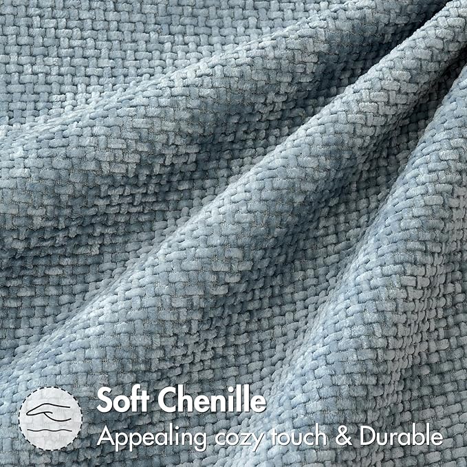 MIULEE Decorative Lumbar Throw Pillow Covers 12x20 Inch Coastal Blue 2 Pack | Modern Boho Accent, Soft Chenille Pillow Covers, Farmhouse Cushion Cases for Couch Bed Sofa Living Room Home Decor