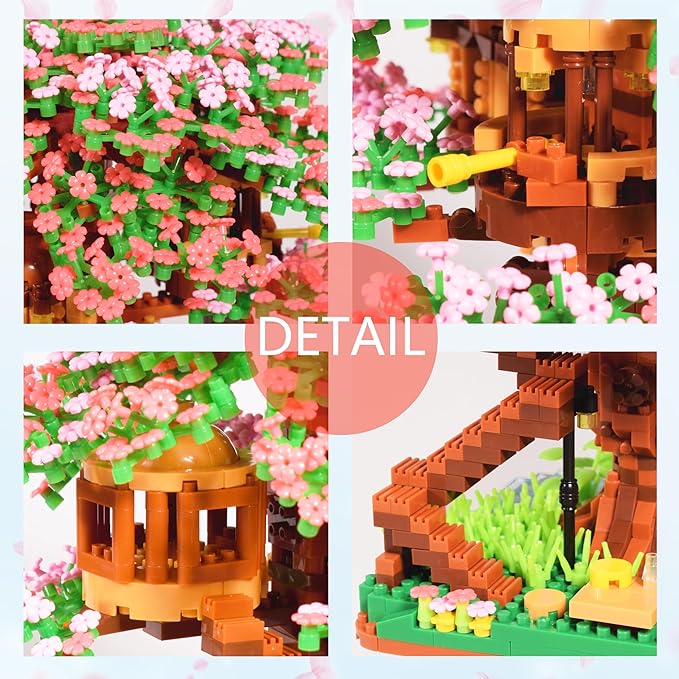 Cherry Blossom Tree Building Block Set Gift for Adults Girls Boys 14+, Cherry Bonsia Treehouse Micro Building Blocks, Japanese Sakura Flowers House 2138PCS