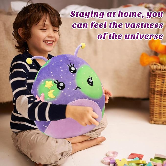 asfan 14'' Alien Plush Pillow Soft Cute Extraterrestrial Stuffed Animal Home Room Decoration Birthday Christmas Festival Gifts for Kids Toddlers, Purple