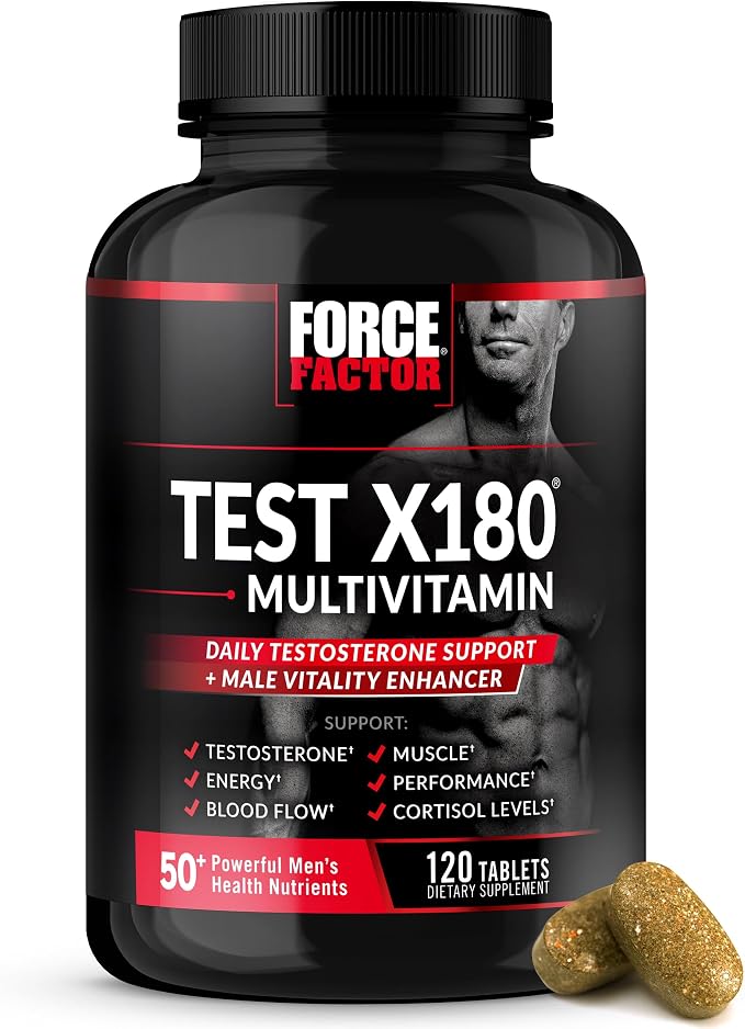 Force Factor Test X180 Multivitamin, Testosterone Support Multivitamin for Men with 50+ Nutritional Ingredients & 13 Essential Vitamins to Help Support Muscle, Strength, Energy & Vitality, 120 Tablets