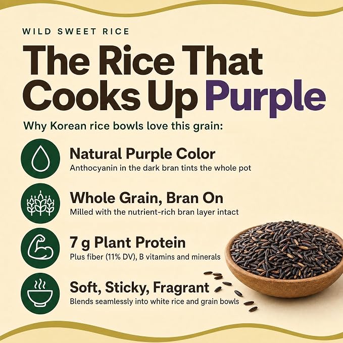 Jayone Wild Sweet Rice, 4 lb, Black Glutinous Rice, Black Sweet Rice, Purple Sticky Rice for Multigrain Rice, Porridge, Desserts, and Everyday Cooking