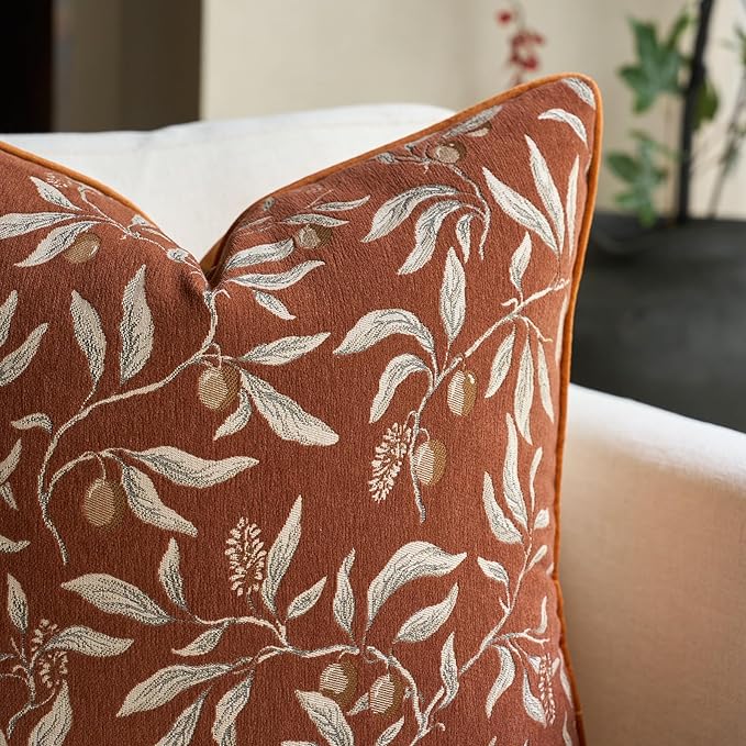Alerfa Orange Floral Throw Pillow Cover 20 x 20 Inch Sqaure Luxury Decorative Pillow Cover for Couch Living Room Bedroom