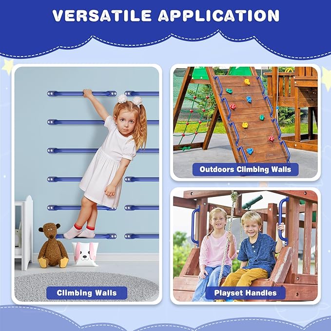 Dolibest 6 Pack 17-Inch Safety Handle, Heavy Duty Metal Safety Playground Handles, Indoor Monkey Bars, Playset Grab Handles for Kids Playhouse, Climbing Frame, Treehouse, Swing Set Accessories -Blue