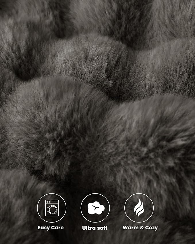 Ultra Soft Cozy Faux Fur Throw Blanket, Fuzzy Plush Thick Bubble Blanket, Oversize Luxury Fluffy Blanket for Couch, Bed, and Living Room, 60x80 Inches, Dark Grey Taupe