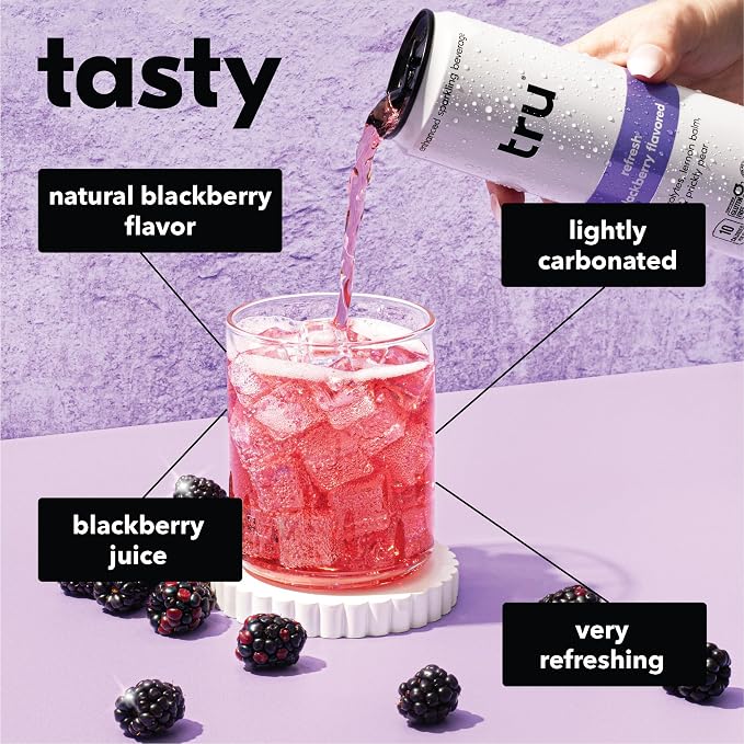Tru Refresh Sparkling Wellness Drink – Blackberry Functional Seltzer with Electrolytes & Prickly Pear - Daily Hydration and Recovery with No Added Sugar – 12 fl oz Cans (12-Pack)