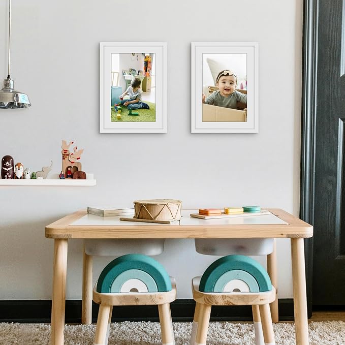 Picrit 10x14 Picture Frame Set of 12, Display 8x12 with Mat or 10x14 without Mat, Photo Frames for Wall Mounting or Table Top Display, White