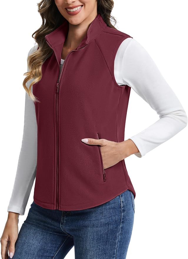 TACVASEN Women Polar Fleece Zip Up Vest with Pockets Lightweight Outerwear | Warm Thermal Sleeveless Jacket Suitable for Hiking Camping Travelling in Cool Autumn and Winter Weather