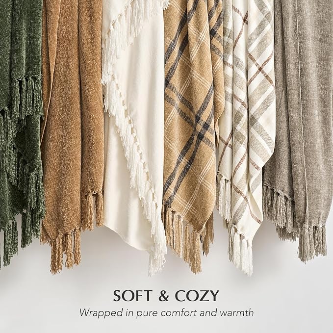 Chenille Knit Throw Blanket for Couch, 60"x80", Taupe | Cozy Plush Fuzzy Knittd Throw with Tassels, Lightweight, Decorative, Farmhouse Decor, Ideal for Bed Sofa Gift, All Seasons