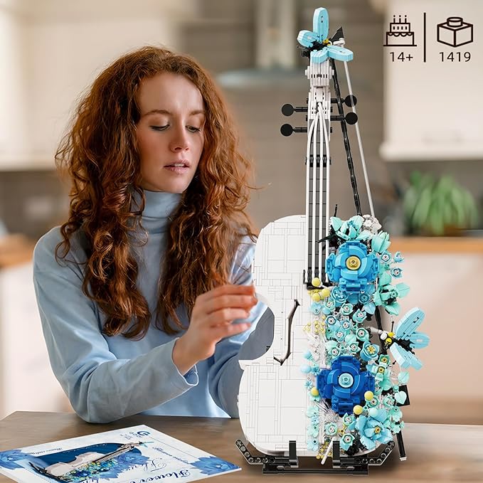 goqi Violin Toy Building Set, 1419+ Pieces Musical Instrument Building Block Set Compatible with Lego, Violin Model Toy Gift for Adult & Music Lovers
