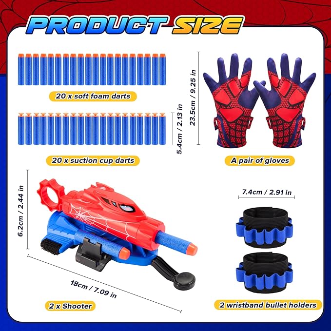 Excitobo 2 Sets Superhero Web Shooters for Kids Age 8-12, Adjustable Wrist Launcher Slinging Toy Set with 40 Darts,Ideal Birthday for Boys & Girls Imaginative Role-Play Costume Accessory