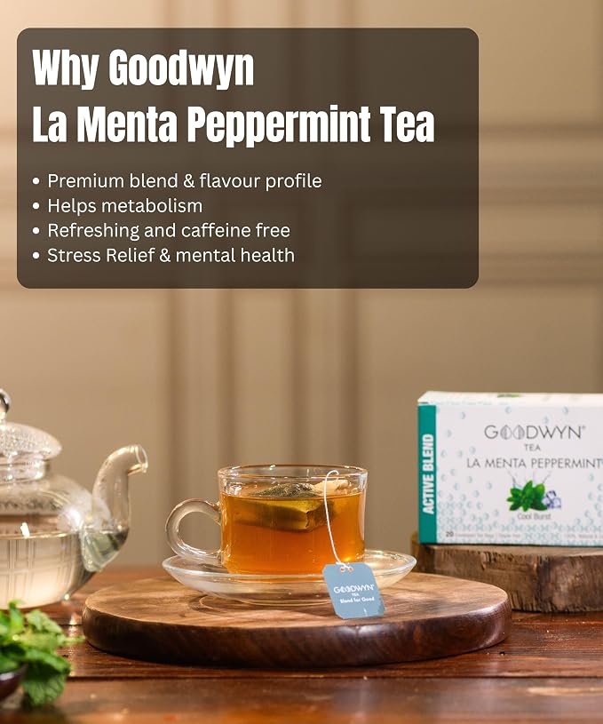 Goodwyn Pure Mint Herbal Tea 20 Tea Bags Individually Wrapped Pure Peppermint, Fresh Green Minty Flavour, Caffeine-Free Chai, Organic Tea, Plastic Free Bags