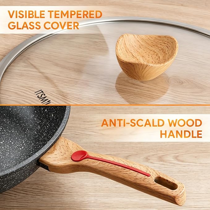 ITSMILLERS Nonstick Wok Aluminium Die-casting Chinese Wok, Scratch Resistant With Lid and Spatula, PFOA-Free, Dishwasher Safe & Induction Bottom,11.8 Inch,5QT,Large Capacity