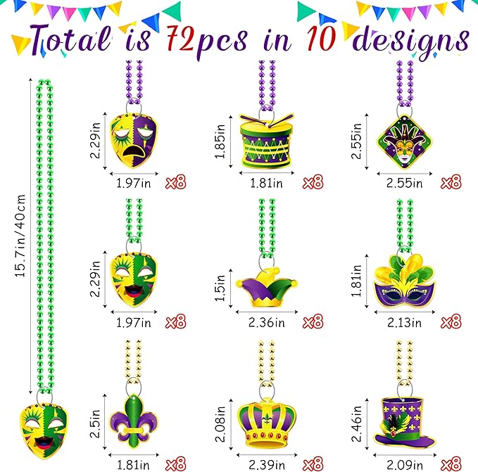 Moon Boat 72PCS Mardi Gras Felt Beads Bulk Carnival Accessories for Party Favors Decorations Festival Parades
