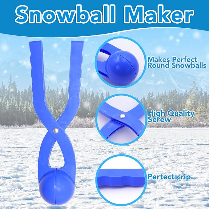 JEEFUD Snowball Maker for Kids Large Size Snow Ball Maker Mold Snow Toys for Toddlers Winter Outdoor Indoor Snowball Fight Set - Toys for 4-12 Year Old Boys Girls (Set of 2,Red&Blue)
