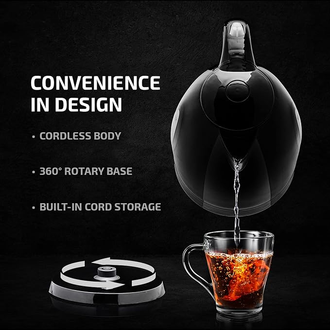 OVENTE Electric Kettle,1.7L Fast Boiling Water Heater for Coffee or Tea,BPA Free with Water Level Gauge,Auto Shut-Off,Boil-Dry Protection,Indicator Light and Removable Filter,Black KP72B,(Pack of 12)