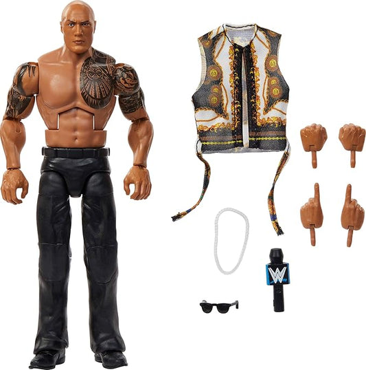 Mattel WWE Elite Action Figure & Accessories, Series #115 6-inch Collectible The Rock with 25 Articulation Points & Swappable Hands (Amazon Exclusive)