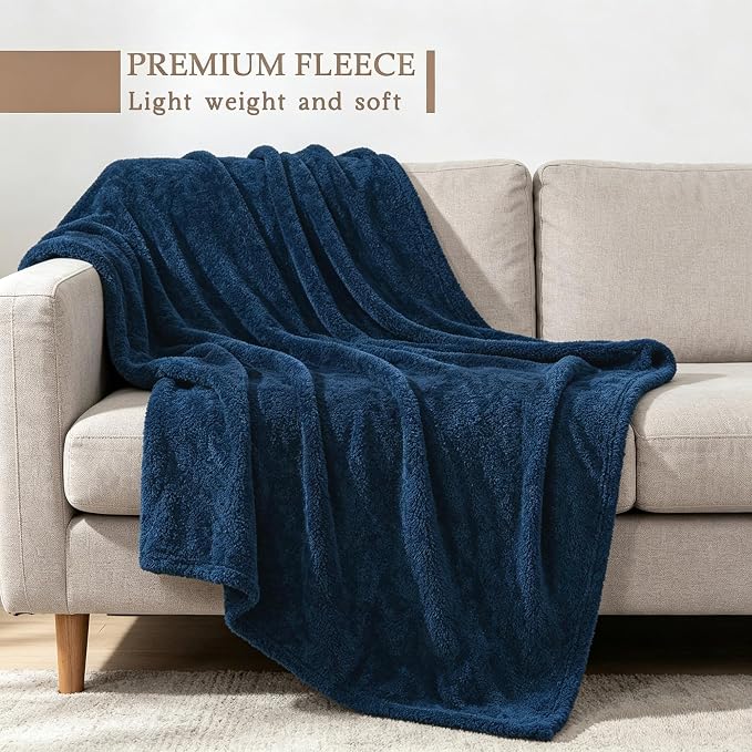 Exclusivo Mezcla Fleece Throw Blanket for Couch and Sofa, 50" x 60" | Super Soft and Cozy Fluffy Blanket for Women, Lightweight and Fuzzy Throw for Home Decor, All Season, Navy Blue