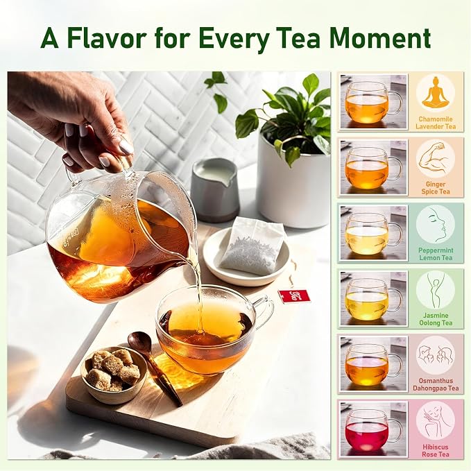 RHYSRIEY Herbal Tea Variety Pack, 60 Tea Bags, 6 Flavor Gift Set | Real tea leaves, flowers, fruits and botanicals with no artificial flavors, colors or preservatives