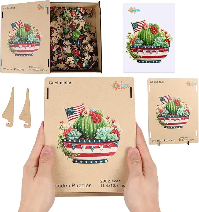 MEATRN Globular Succulent Cactus Wooden Puzzles - Premium Wood Puzzles for Adults, Botanical Art Display Puzzle, Pieces Fit Together Perfectly, Home Decoration, 207 Pcs, 11.4 x 10.7in
