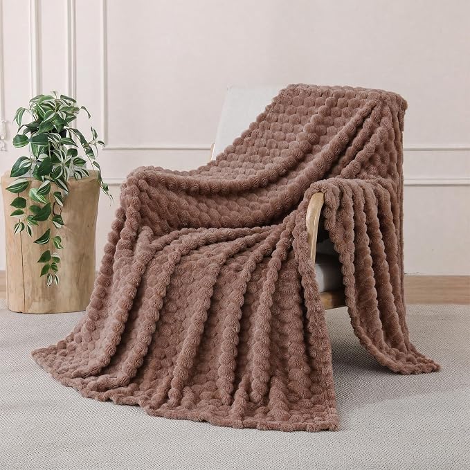 Fleece Throw Blanket, Light Brown, 50"×60" for Couch Sofa Bed | Super Soft Cozy Plush Microfiber Flannel, 3D Jacquard,Lightweight for mom woman