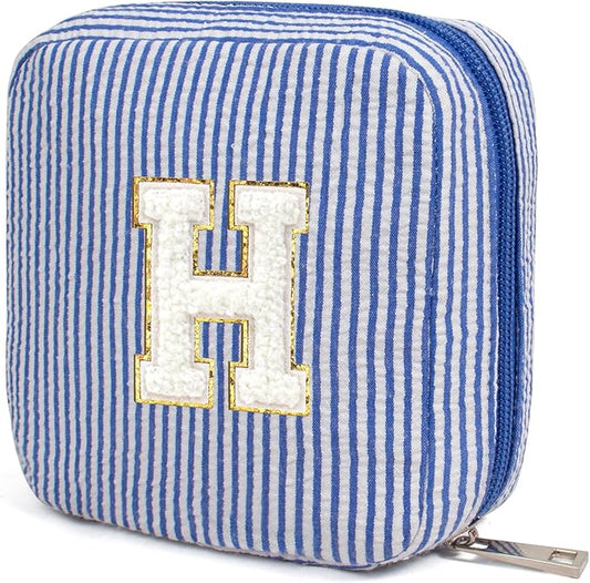 KOTORA Initial Makeup Bag for Women - Skin Care for Teens 10-12 | Make Up Bag | Gifts for Women | Graduation Gifts| Tween Girls Trendy Stuff Spring Break Essentials (Blue, H)