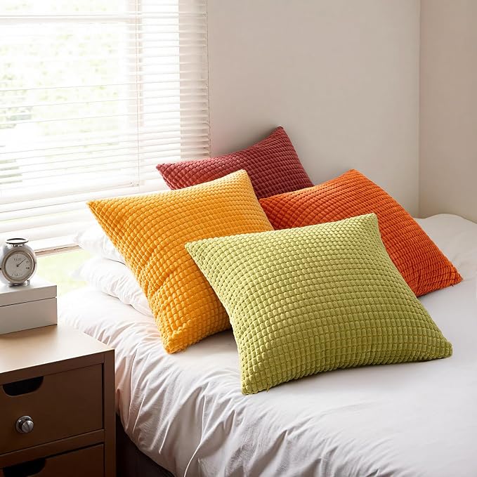 MIULEE Fall Decorative Pillow Covers 20x20 Inch Set of 4 Yellow Orange | Burnt Orange Green Gradient Boho Farmhouse Home Decor, Modern Corduroy Couch Pillows, Pillowcases for Sofa Living Room Bed