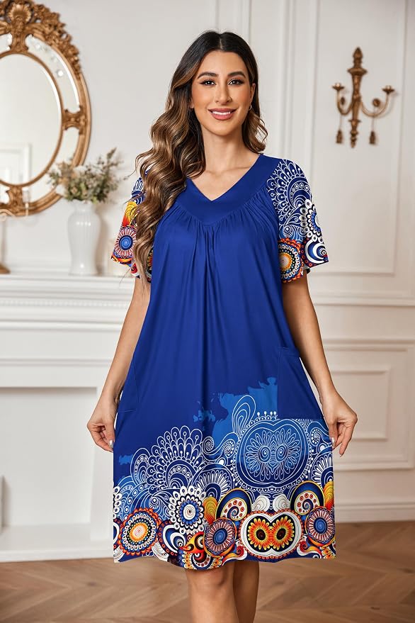 Ekouaer Womens House Dress Floral Print Moo Moos Nightgowns Moomoo Dresses Mumus with Pockets