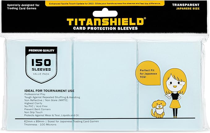 TitanShield (150 Sleeve/Clear) Small Japanese Sized Trading Card Sleeves Deck Protector for Yu-Gi-Oh, Cardfight!! Vanguard & Photocards