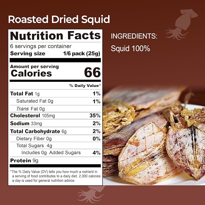 Gangwon Roasted Dried Squid Snack, Korean Squid Jerky, 9g Protein, 5.29oz | 100% roasted dried squid · 6 servings per container · Resealable bag · High-protein Korean seafood snack for adults & kids