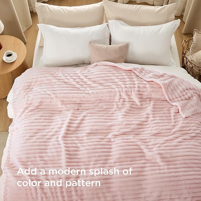 Bedsure GentleSoft Blankets Queen Size for Bed - Cozy Soft Blankets for Women, Cute Large Fleece Throws for Girls, Crystal Pink, 90x90 Inches